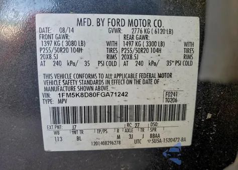 2015 Ford Explorer Xlt z USA, uszkodzony, nr VIN 1FM5K8D80FGA71242